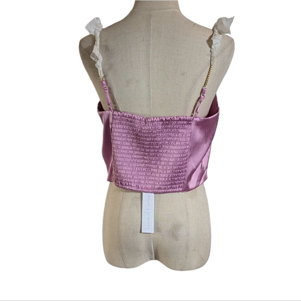 House of Harlow Lilac Satin Cropped Camisole Chain Strap Top NWT - Picture 5 of 8
